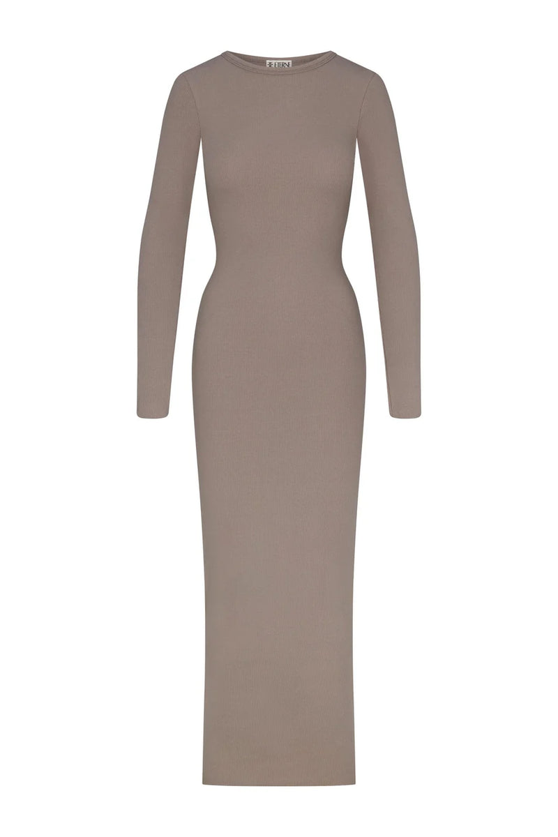 Long Sleeve Crewneck Maxi Dress - Clay