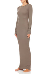 Long Sleeve Crewneck Maxi Dress - Clay