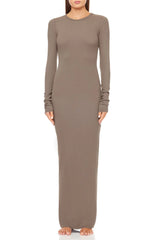 Long Sleeve Crewneck Maxi Dress - Clay