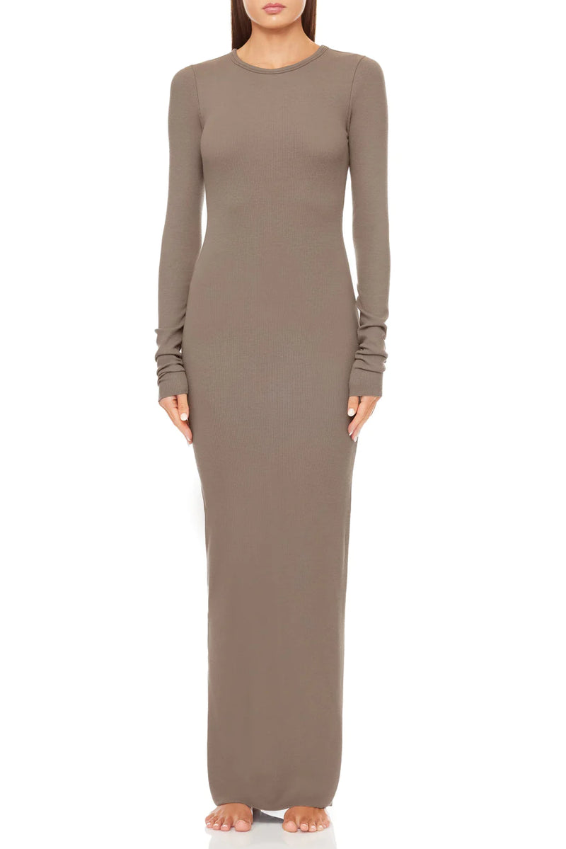 Long Sleeve Crewneck Maxi Dress - Clay