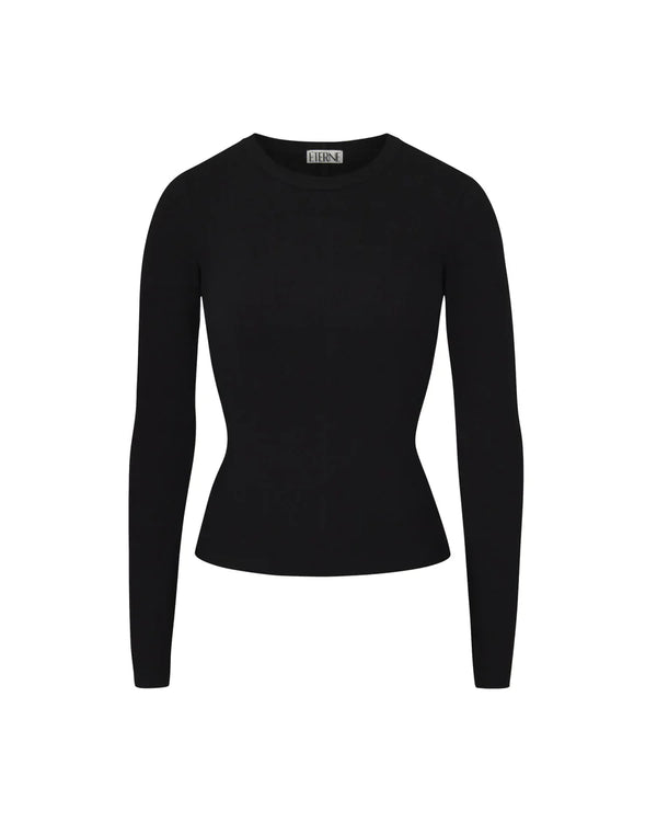 Long Sleeve Fitted Top - Black