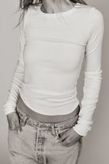 Long Sleeve Fitted Top - Cream
