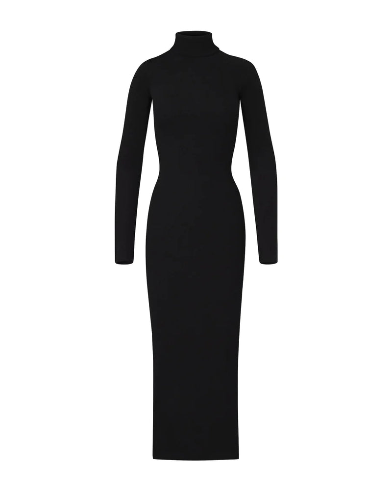 Long Sleeve Turtleneck Dress Maxi - Black