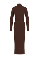 Long Sleeve Turtleneck Dress Maxi - Chocolate