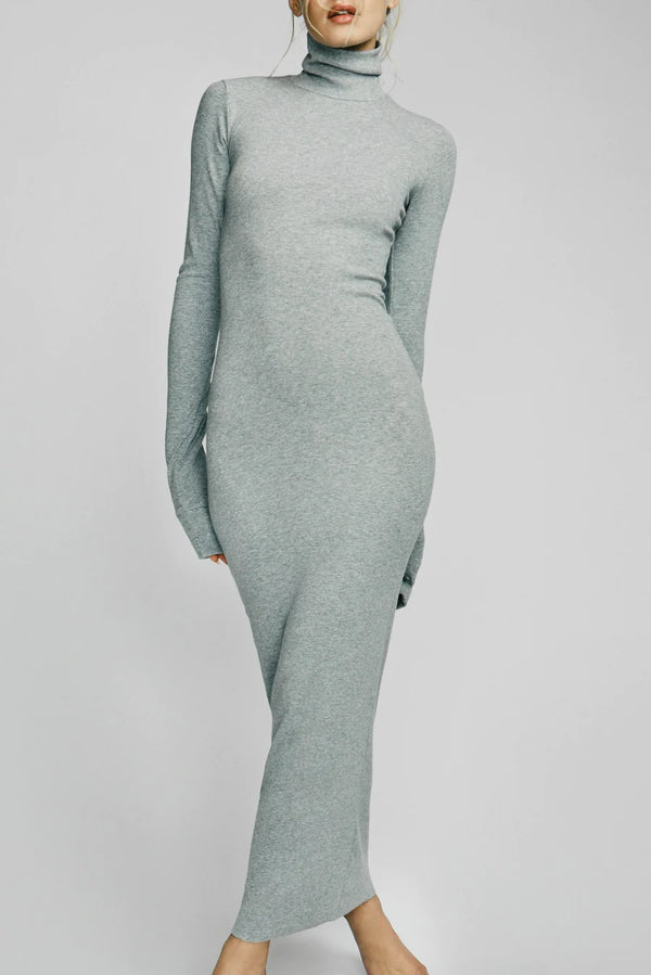 Long Sleeve Turtleneck Dress Maxi - Heather Gray