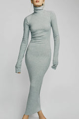 Long Sleeve Turtleneck Dress Maxi - Heather Gray
