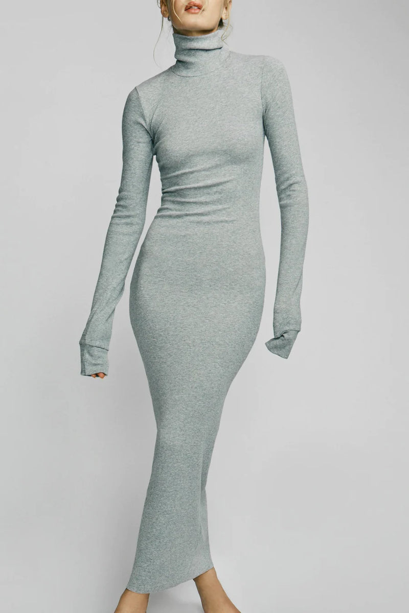 Long Sleeve Turtleneck Dress Maxi - Heather Gray BLVD Long Sleeve Turtleneck Dress Maxi - Heather Gray BLVD