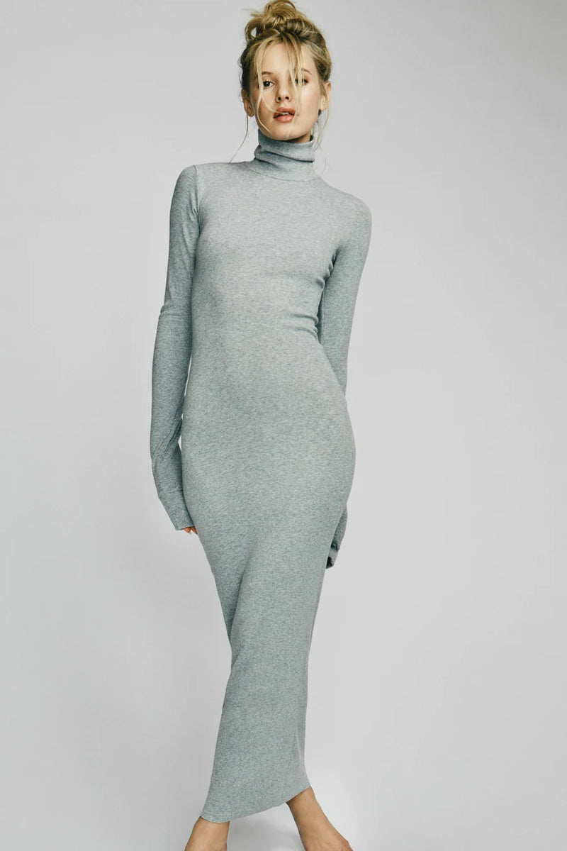 Long Sleeve Turtleneck Dress Maxi - Heather Gray