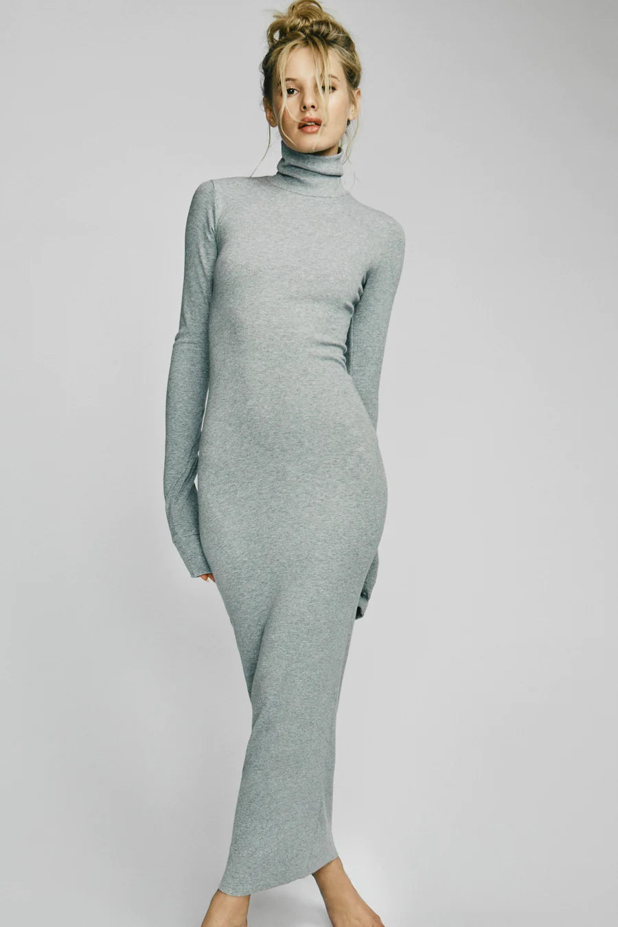Long Sleeve Turtleneck Dress Maxi - Heather Gray BLVD Long Sleeve Turtleneck Dress Maxi - Heather Gray BLVD