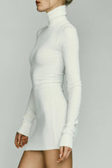 Long Sleeve Turtleneck Dress Mini - Cream
