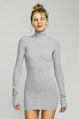 Long Sleeve Turtleneck Dress Mini - Heather Grey