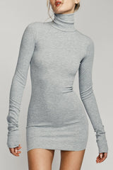 Long Sleeve Turtleneck Dress Mini - Heather Grey