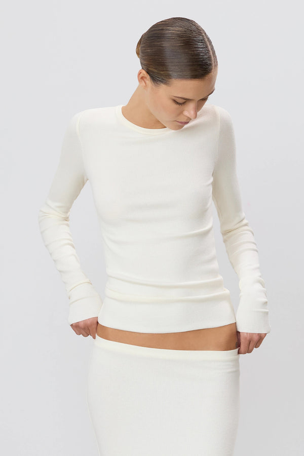 Long Sleeve Fitted Top - Cream