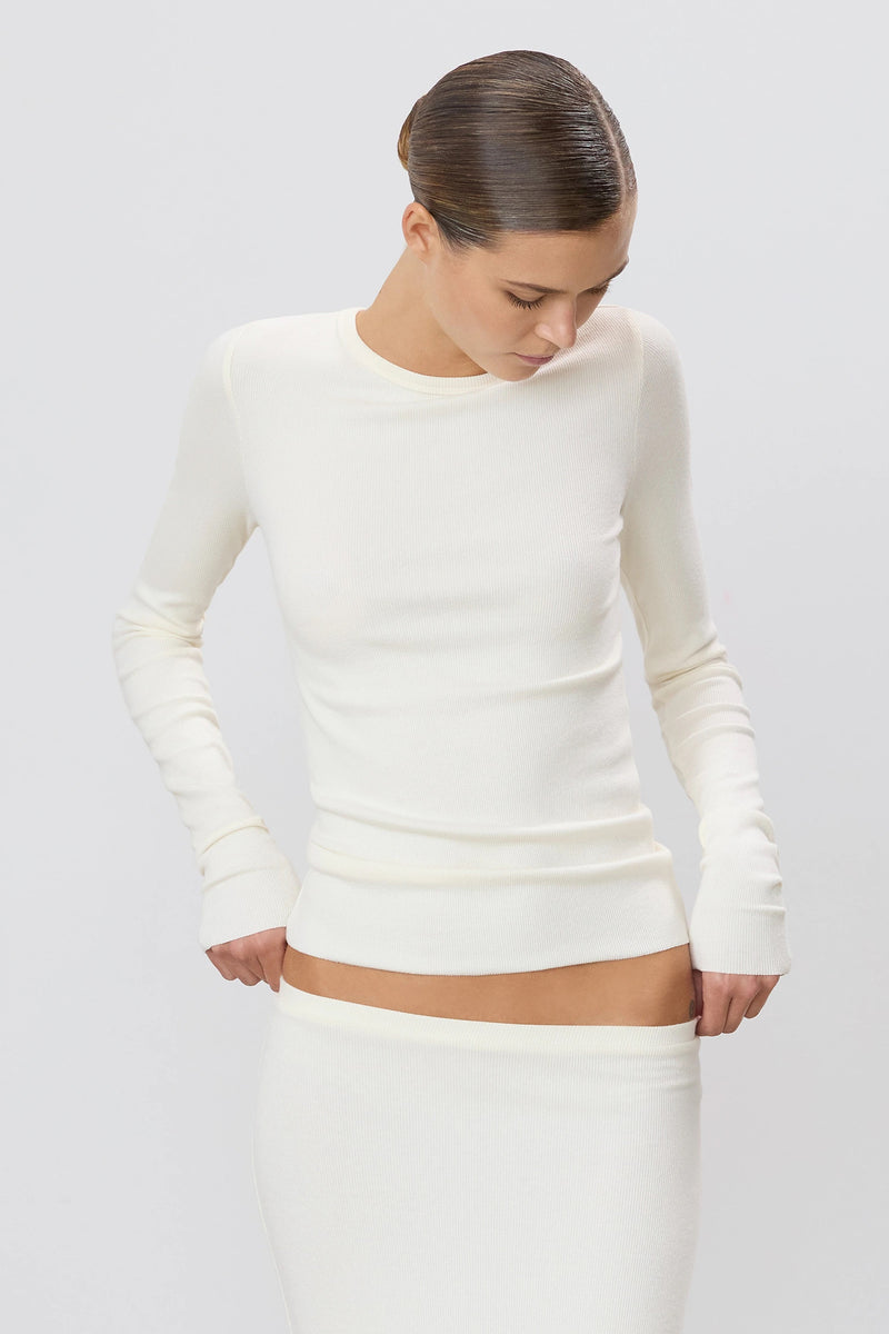 Long Sleeve Fitted Top - Cream