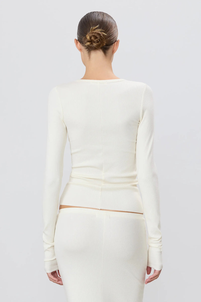 Long Sleeve Fitted Top - Cream