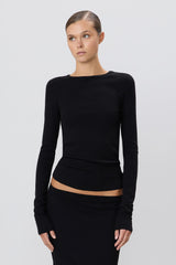 Long Sleeve Fitted Top - Black
