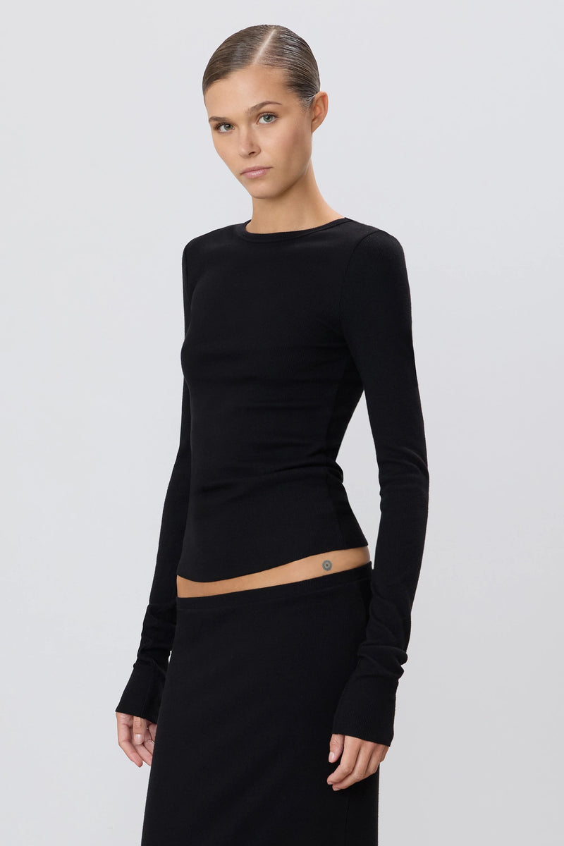 Long Sleeve Fitted Top - Black