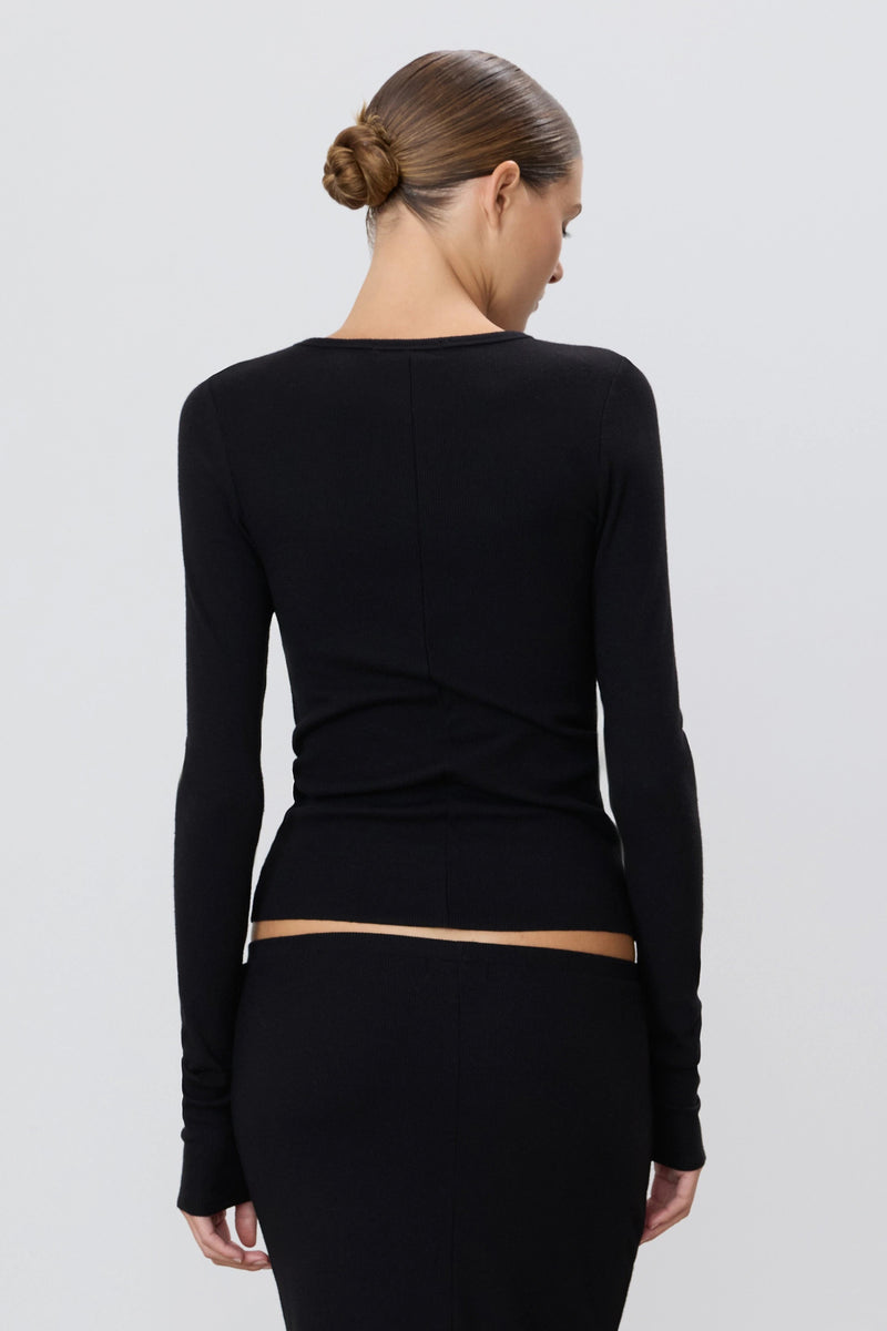 Long Sleeve Fitted Top - Black