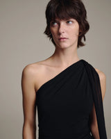 One Shoulder Chiffon Top - Black