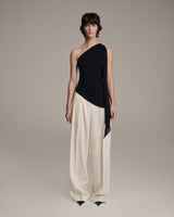 One Shoulder Chiffon Top - Black