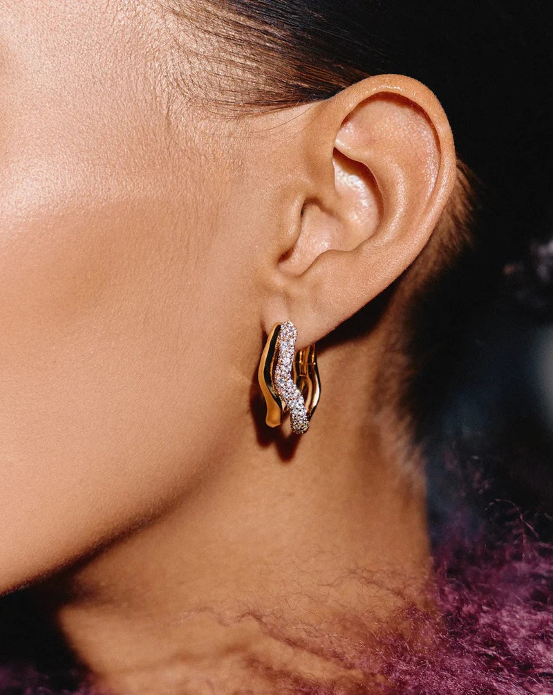 Molten Snow Double Medium Hoop Earrings