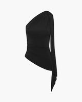 One Shoulder Chiffon Top - Black