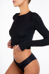 Cropped Long Sleeve Thermal - Black