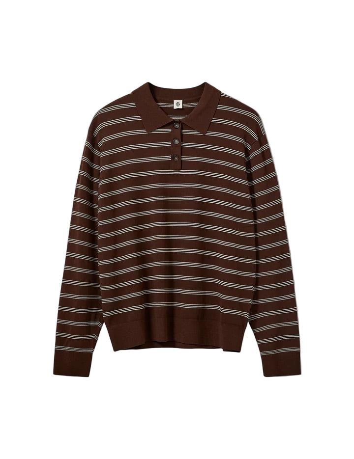 Madison Polo - Espresso/Ecru Stripes