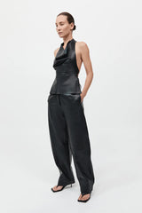 Leather Tie Top - Black