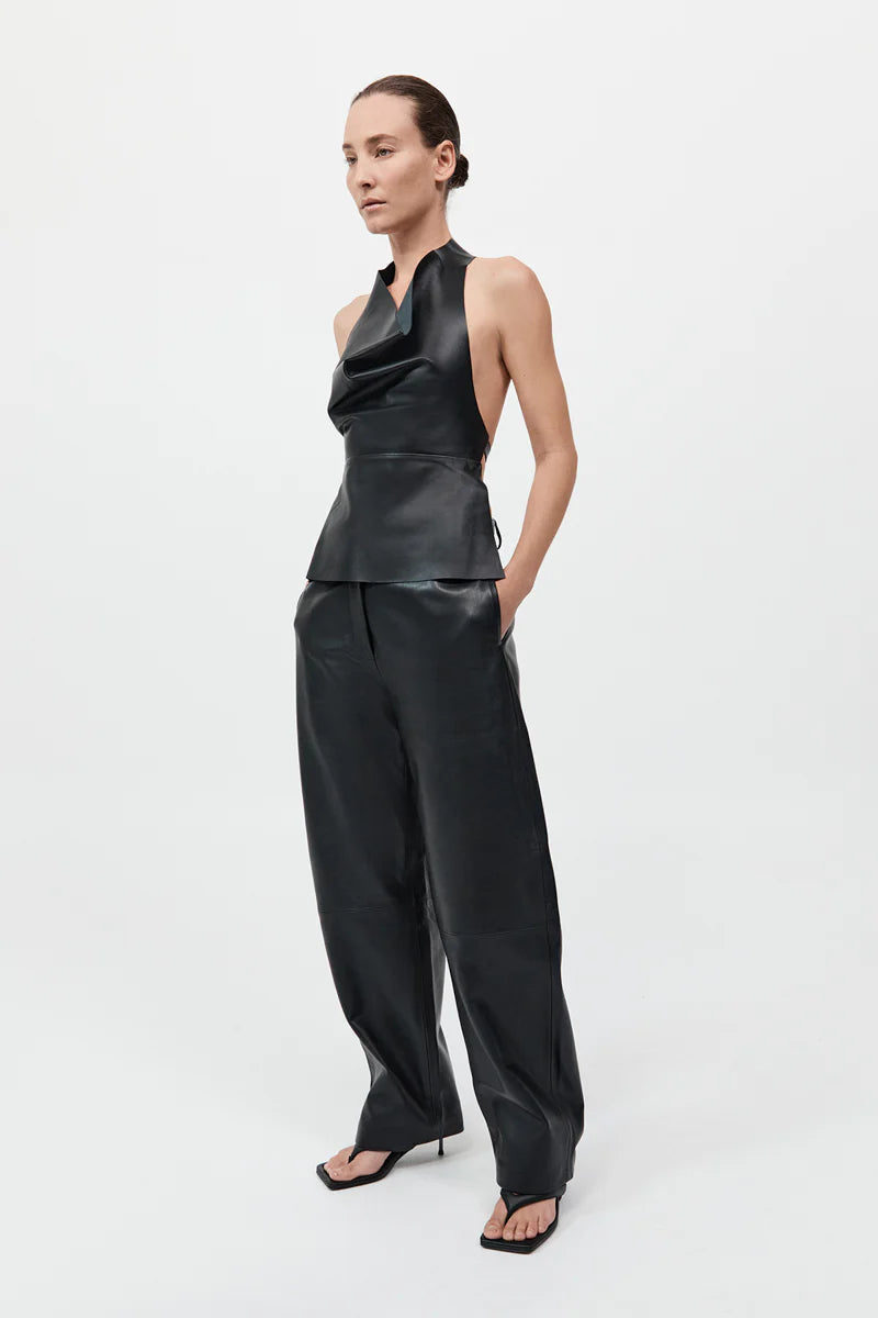 Leather Tie Top - Black