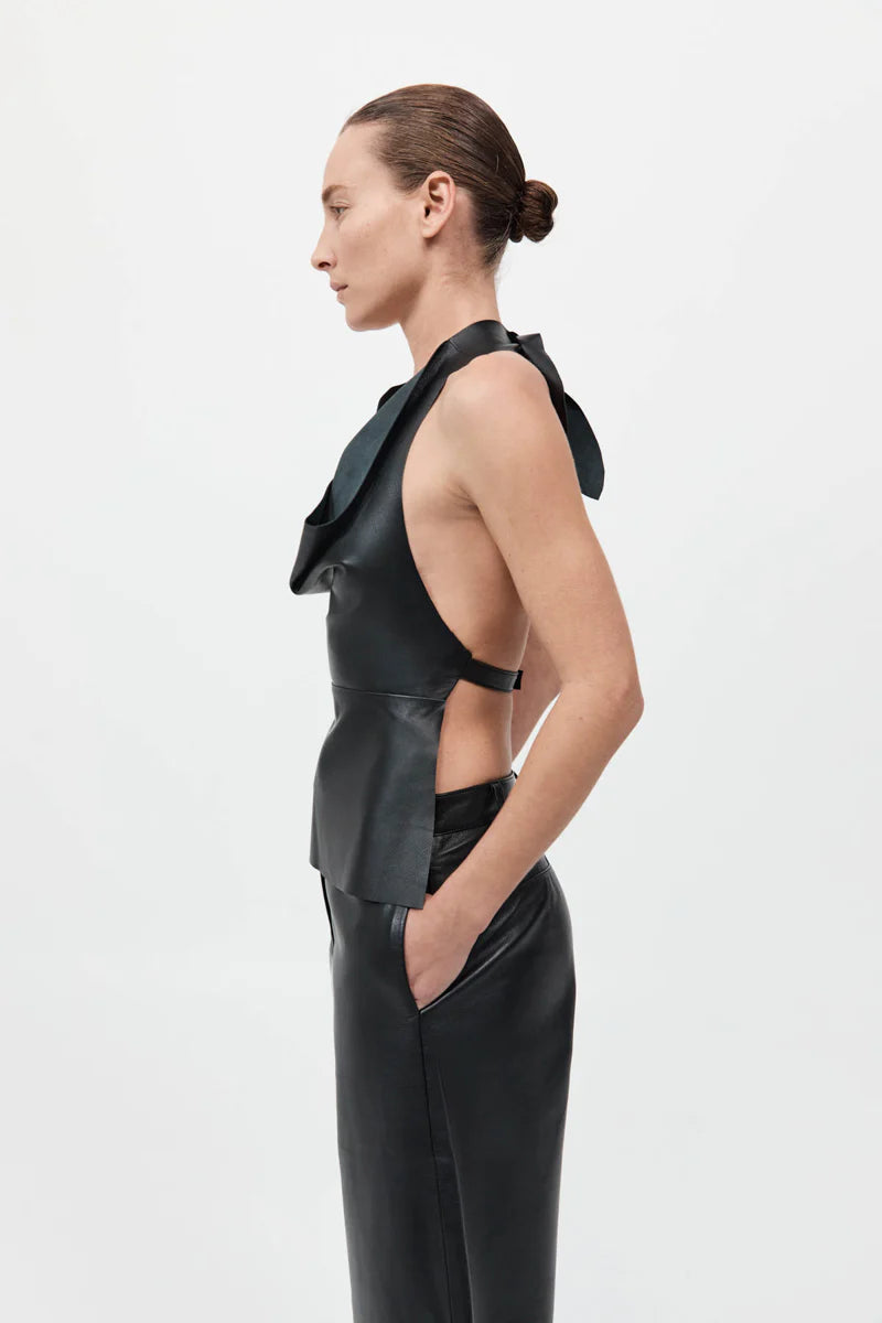 Leather Tie Top - Black