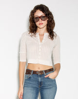 The Veil Pointelle Cardigan - Ivory - BLVD