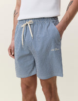 Stan Stripe Seersucker Swim Shorts - Dark Denim Blue - BLVD