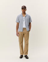 Stripe Cotton-Linen SS Shirt - Dark Denim - BLVD
