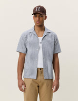 Stripe Cotton-Linen SS Shirt - Dark Denim - BLVD