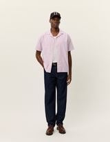 Lukas Stripe Cotton Linen SS Shirt - Crocus Pink - BLVD