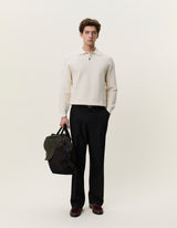 Check Structure Knitted LS Polo - Light Ivory