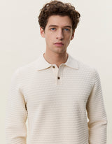 Check Structure Knitted LS Polo - Light Ivory