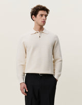 Check Structure Knitted LS Polo - Light Ivory