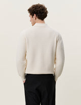Check Structure Knitted LS Polo - Light Ivory