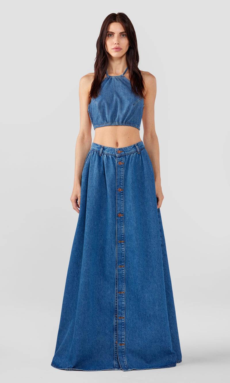 Ms. Corey Button-Up Skirt - Indigo