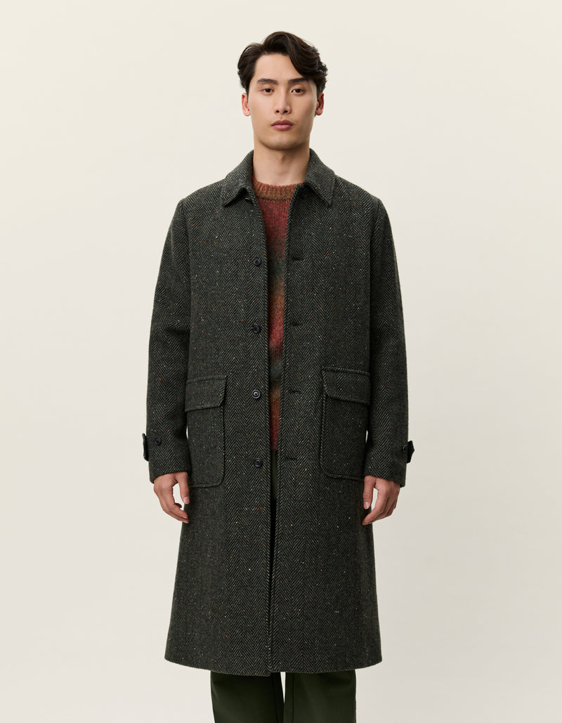Maximilian Herringbone Coat - Black