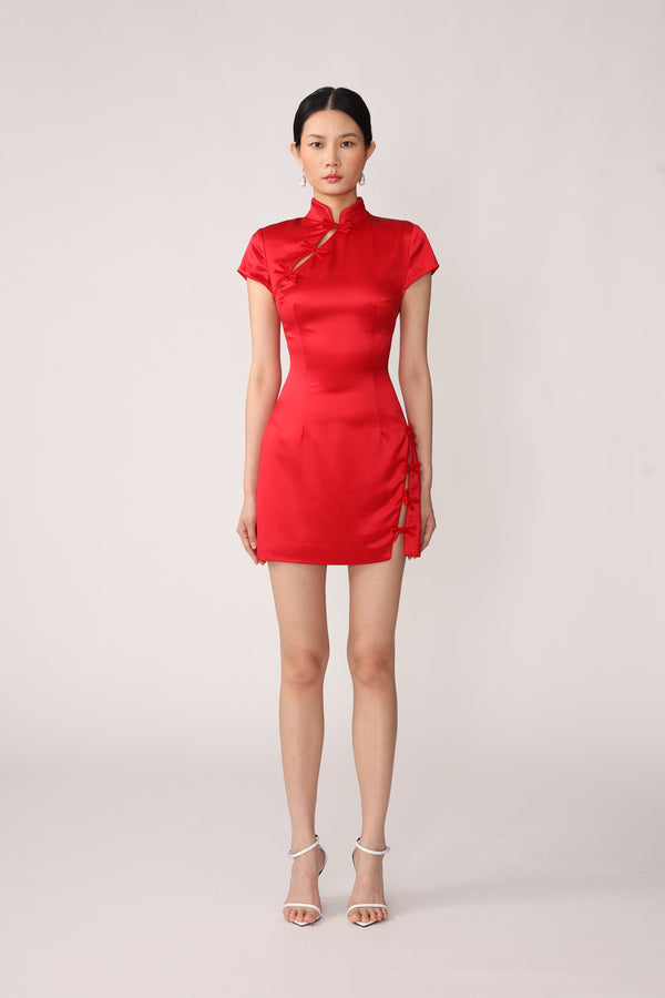 Tina Satin Dress - Red