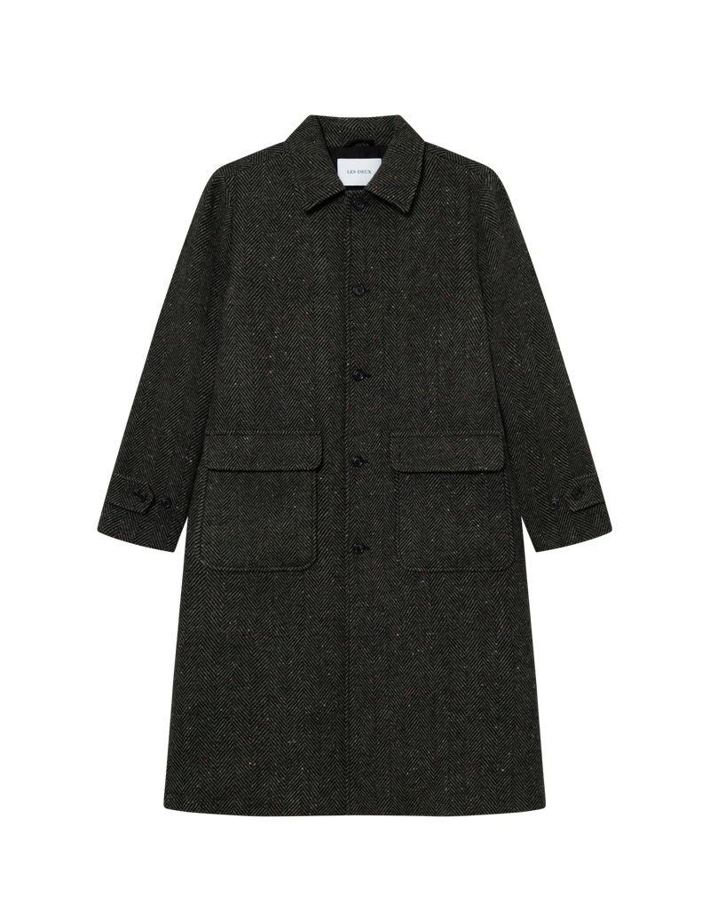 Maximilian Herringbone Coat - Black