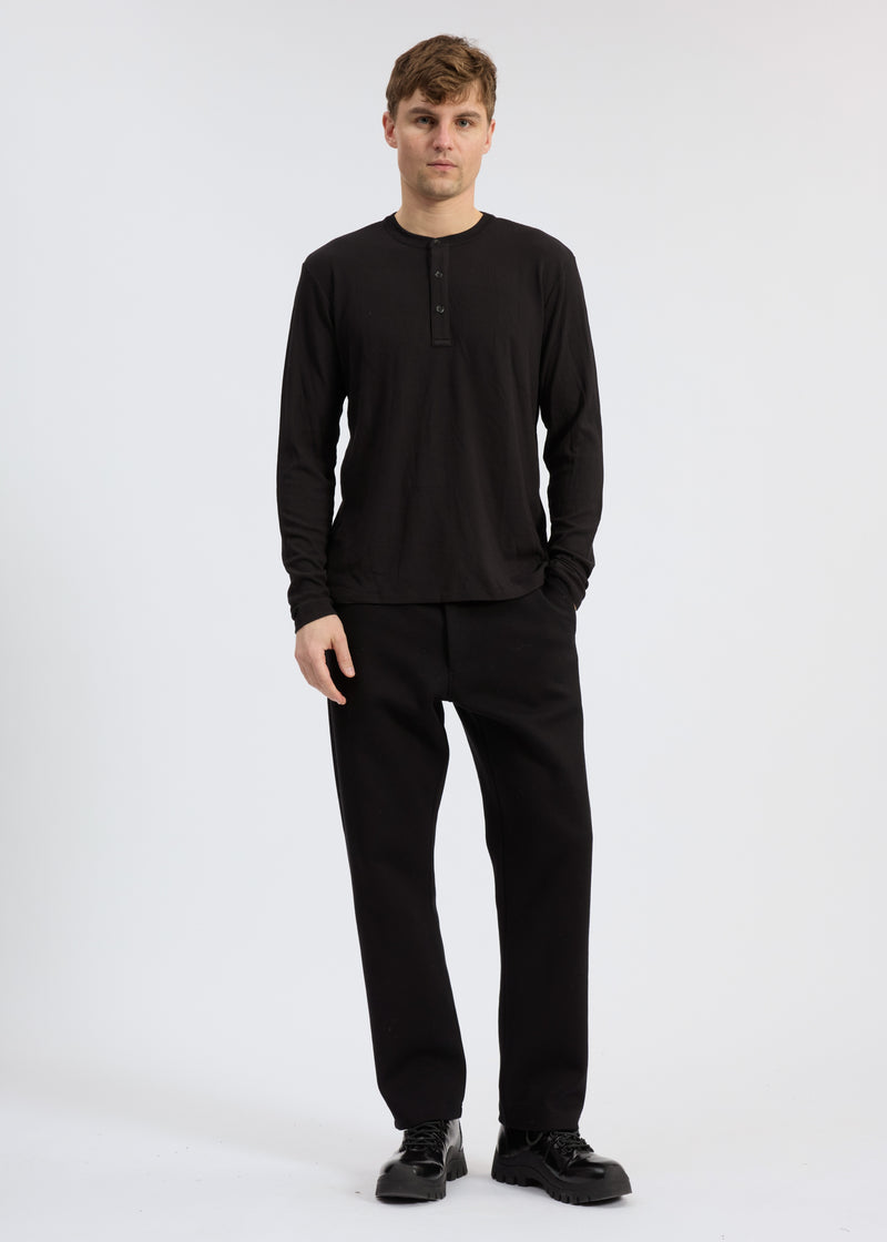 Tech Waffle Henley - Black