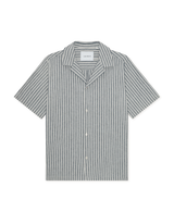 Stripe Cotton-Linen SS Shirt - Dark Denim - BLVD