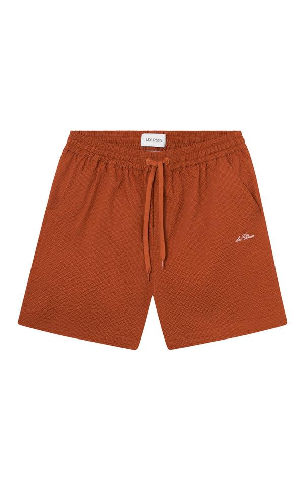 Stan Seersucker Swim Shorts - Court Orange