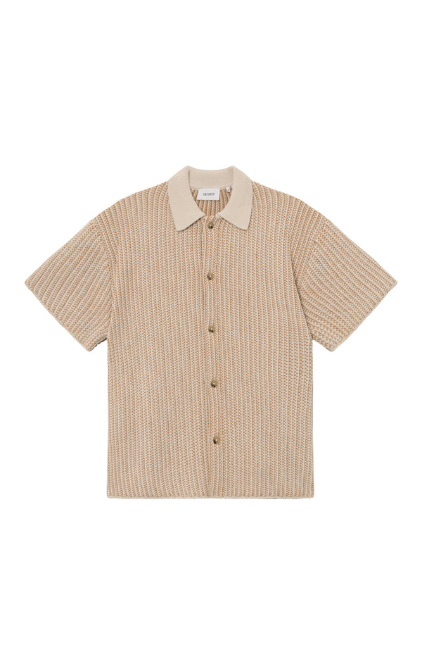 Easton Knitted SS Shirt - Camel/Ivory