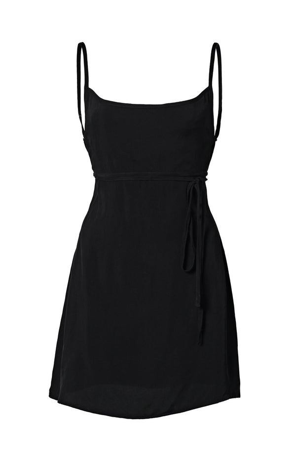 The K.M Tie Mini Dress - Black Cupro - BLVD