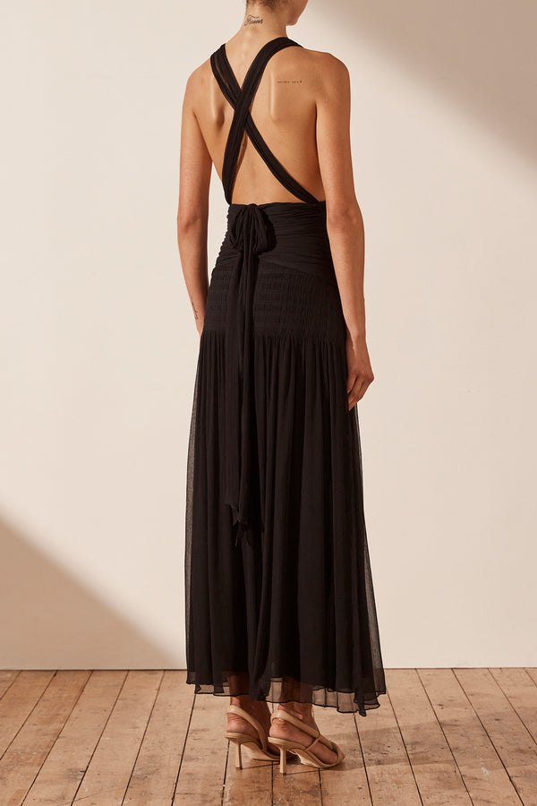 Lauren Plunged Tie Back Midi Dress - Black